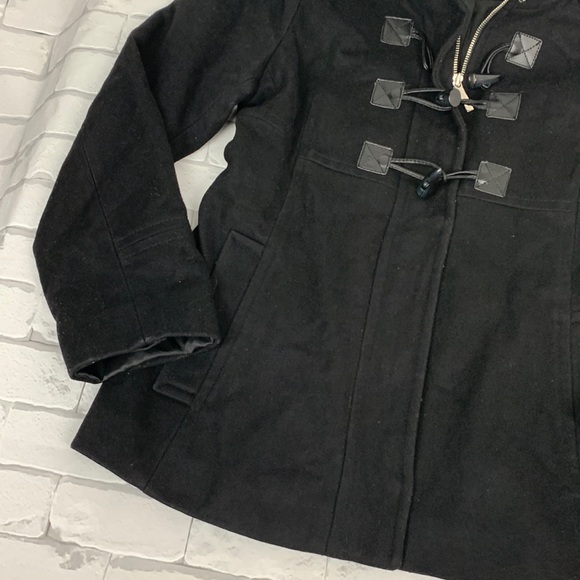 Michael Kors Wool Pea Coat Jacket Black Hooded Size 8 Pockets Snap buttons - Picture 8 of 16